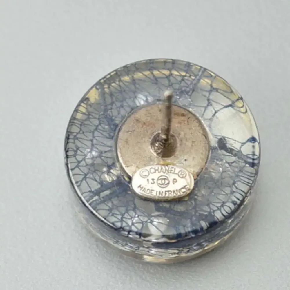 CHANEL Authentic Blue Pearl Logo Earrings